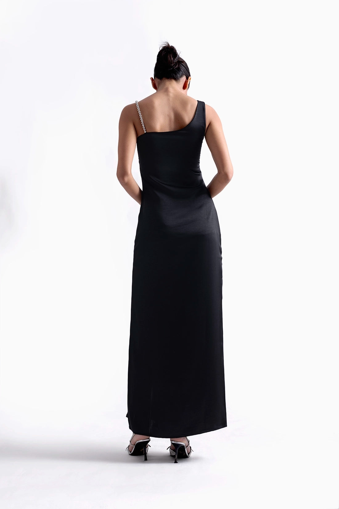 Black Satin Slit Dress