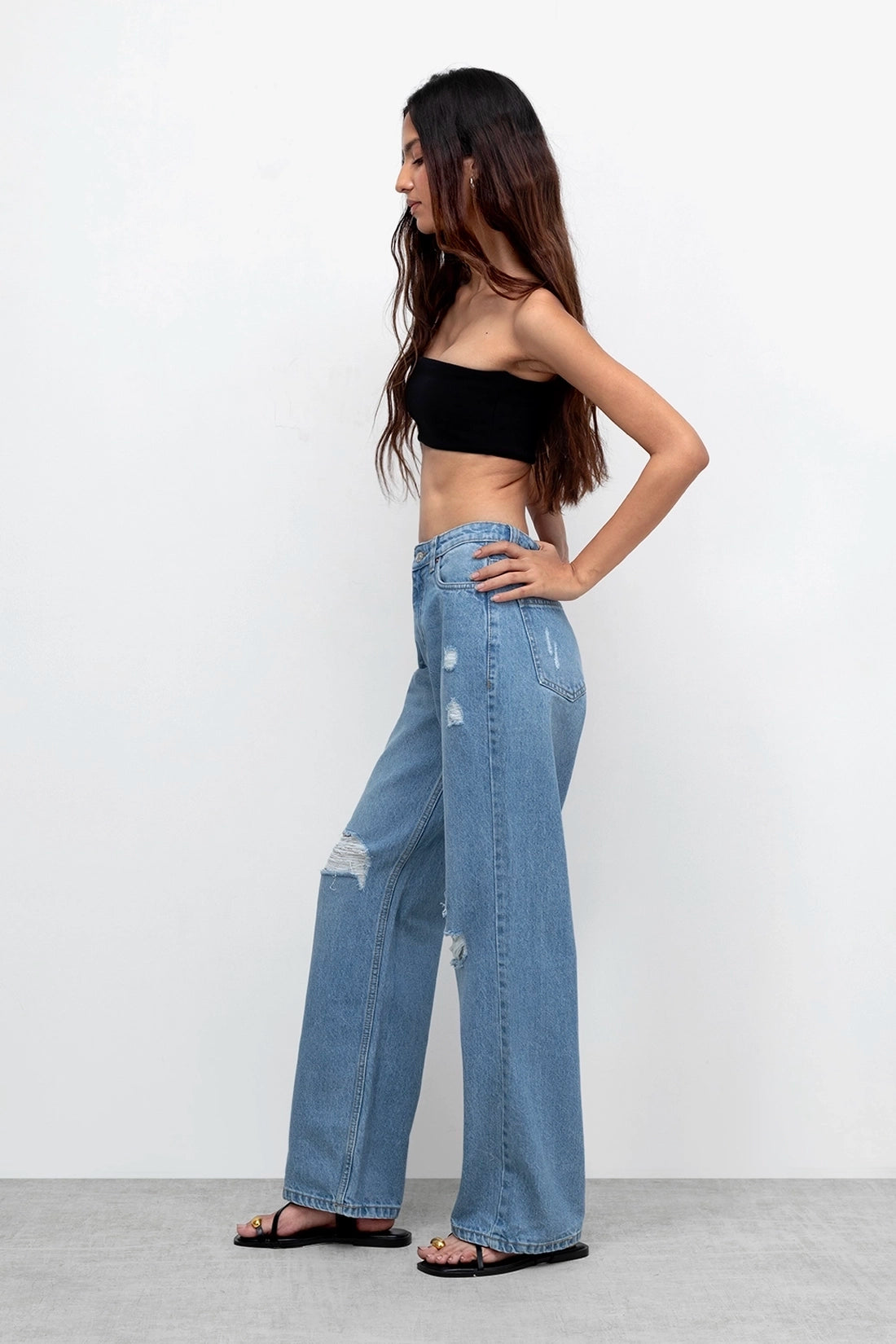 Stone Blue Ripped Straight Fit Jeans