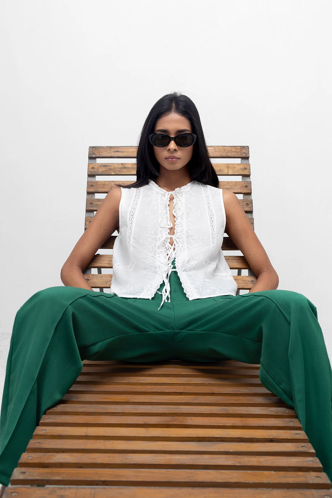 Green Pintuck Trouser