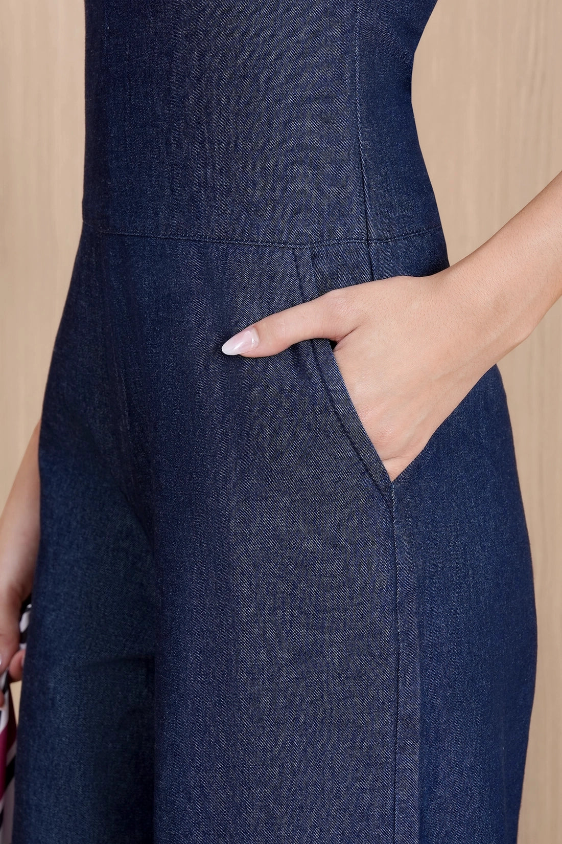 Raw Wash Halter Denim Jumpsuit