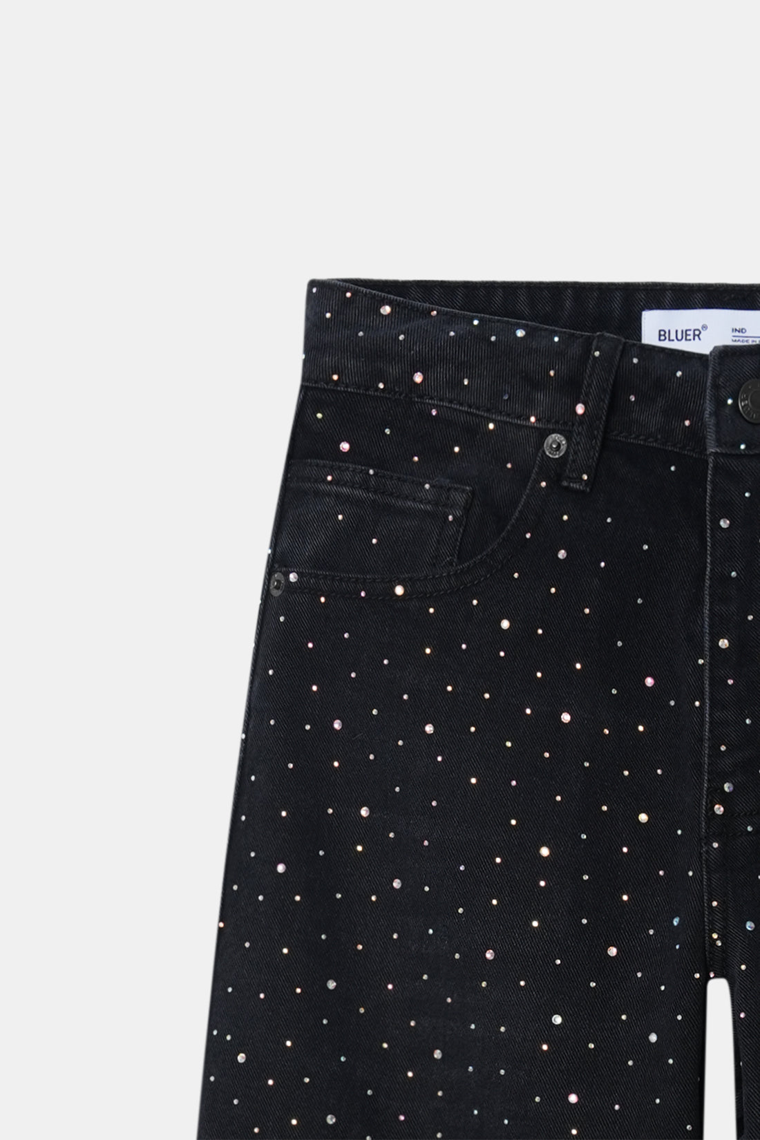 Studded High Rise Straight Jeans - Black