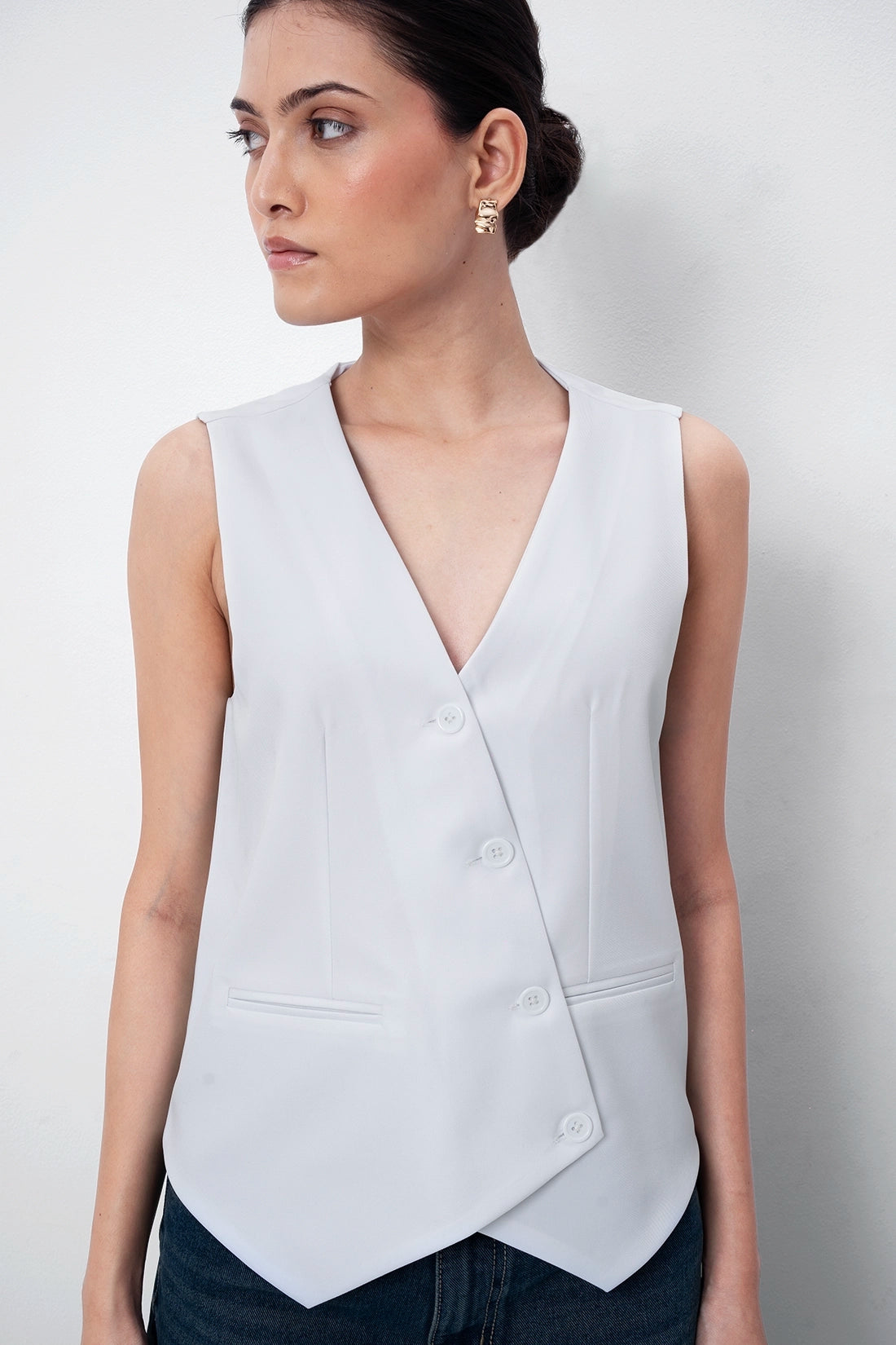 White Asymmetric Tailored Waistcoat