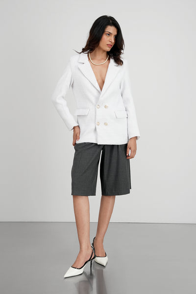 White Double Breasted Tweed Blazer