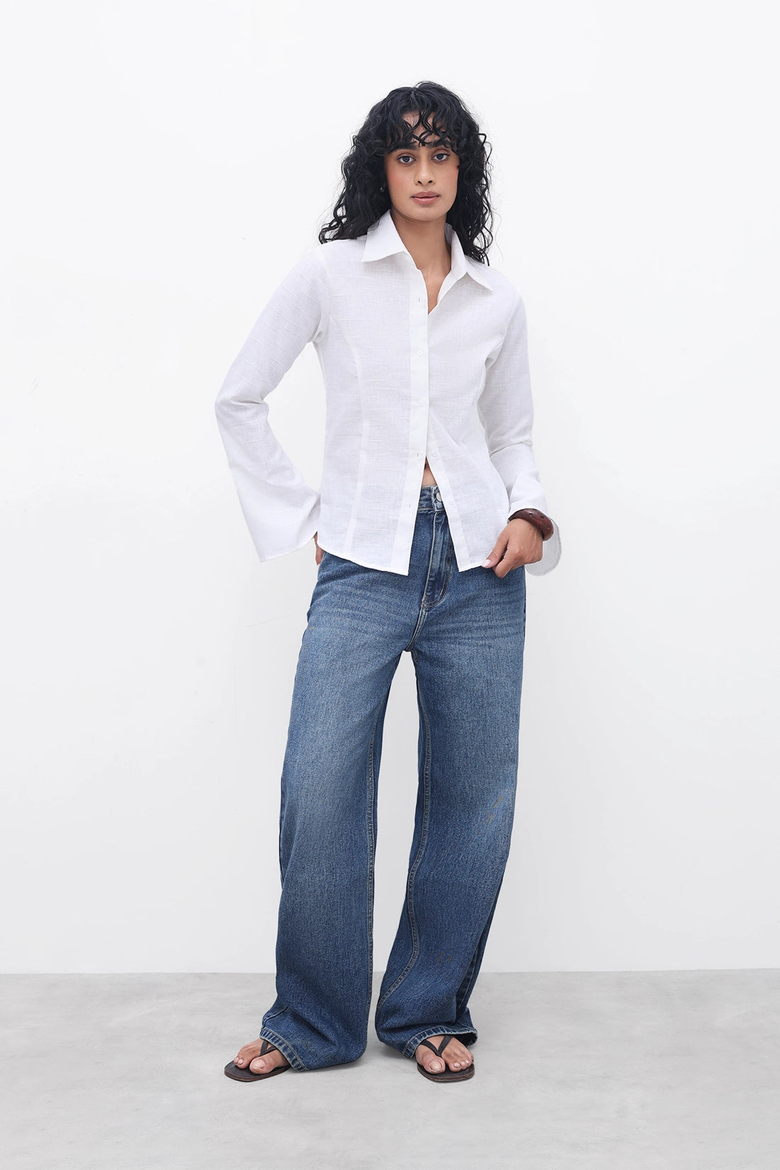 White Fitted Tie-Back Shirt