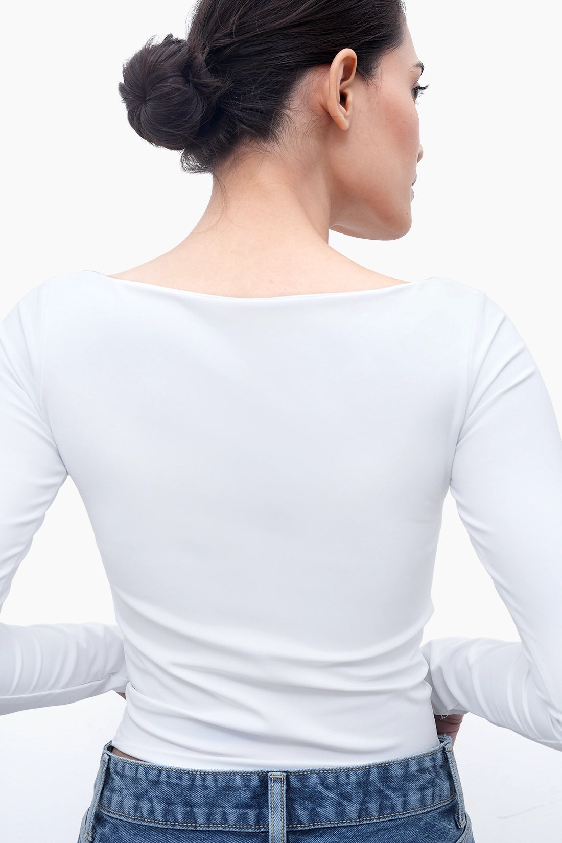 White Long-Sleeve Polyamide Top