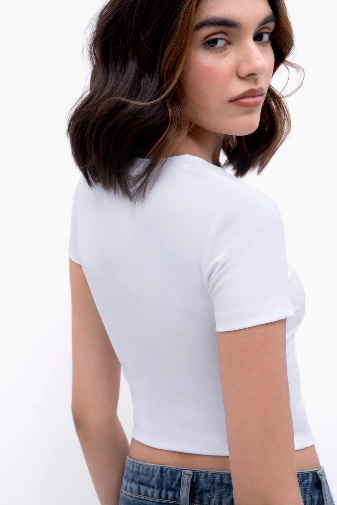 White Polyamide Fitted T-Shirt