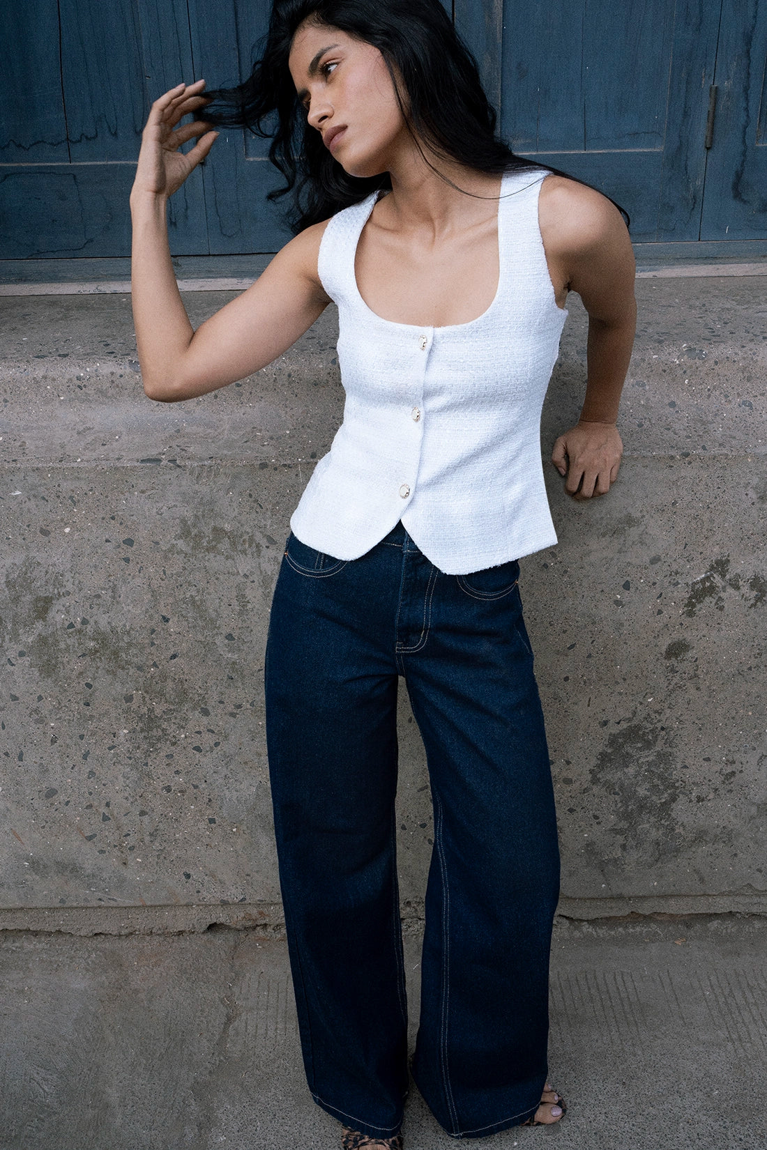 White Tailored Tweed Top