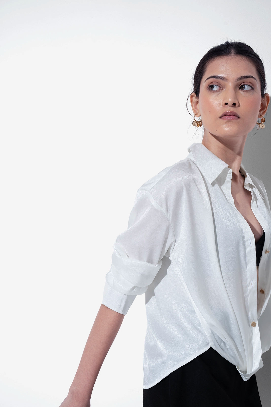 White Textured Satin Knot Shirt