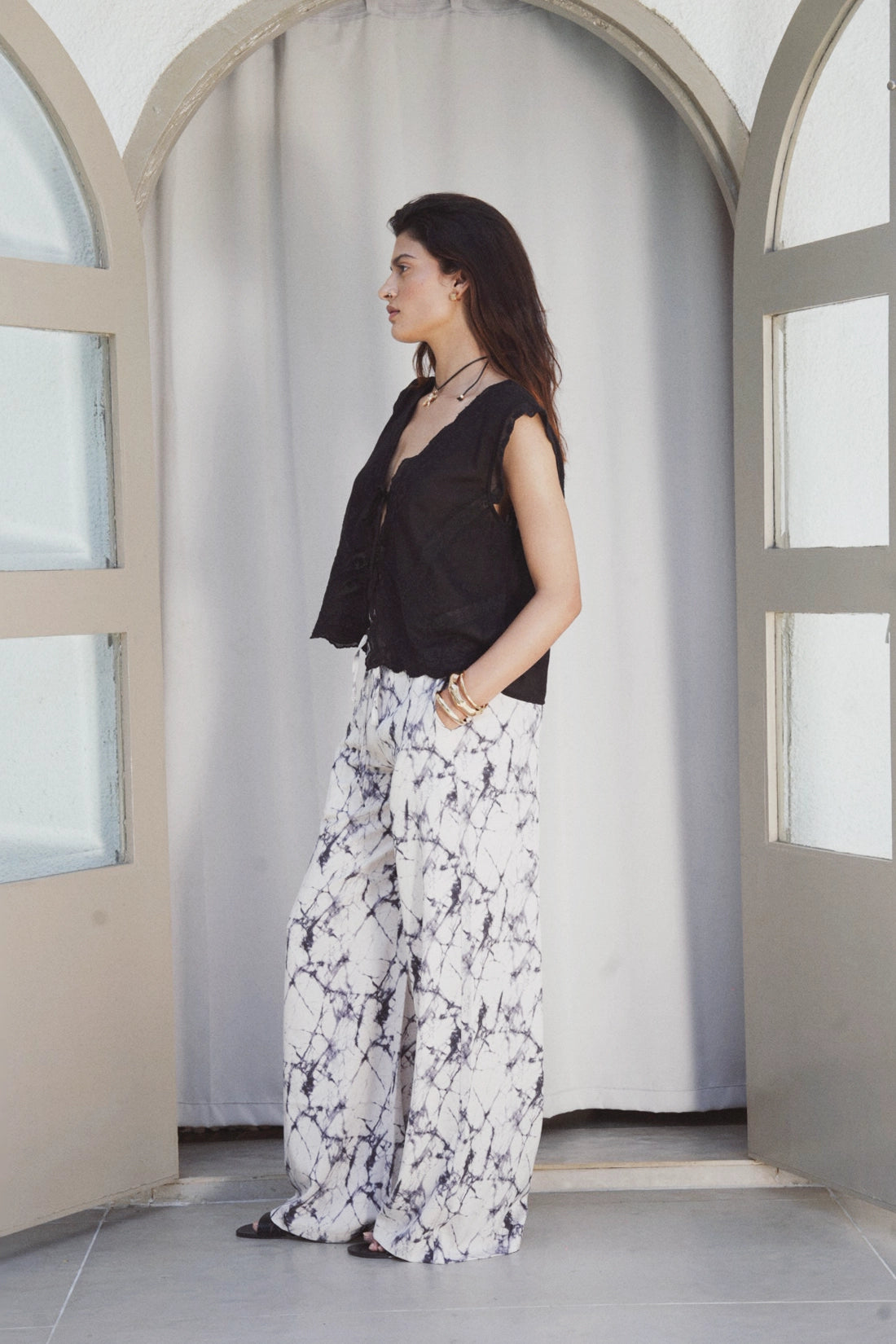 Marble Print High Waist Pants