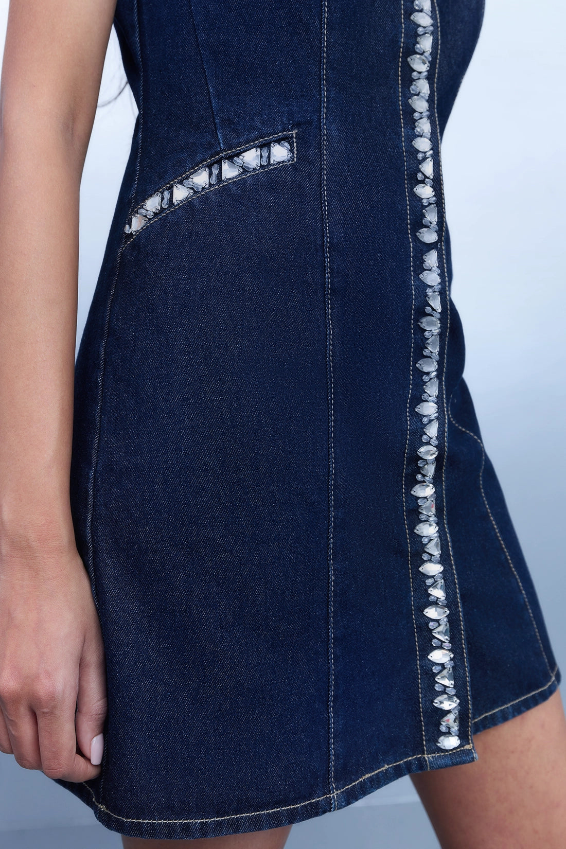 Crystal Embellished Denim Dress