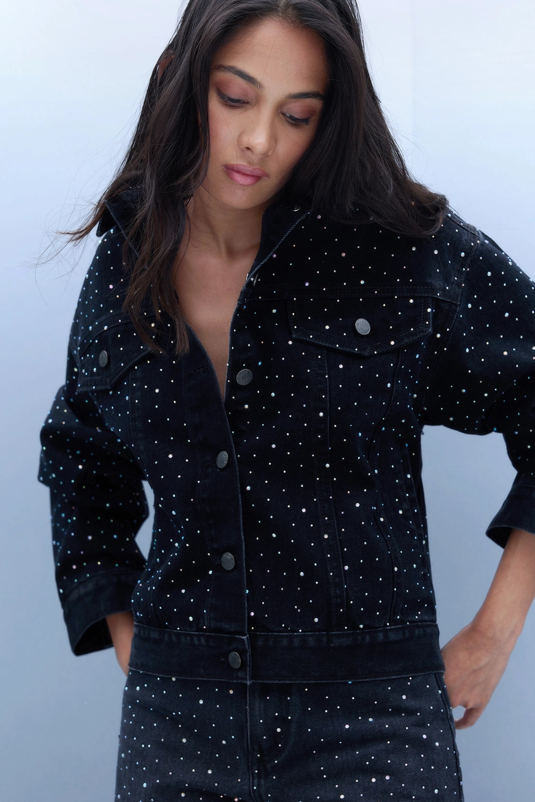 Studded Denim Jacket - Black