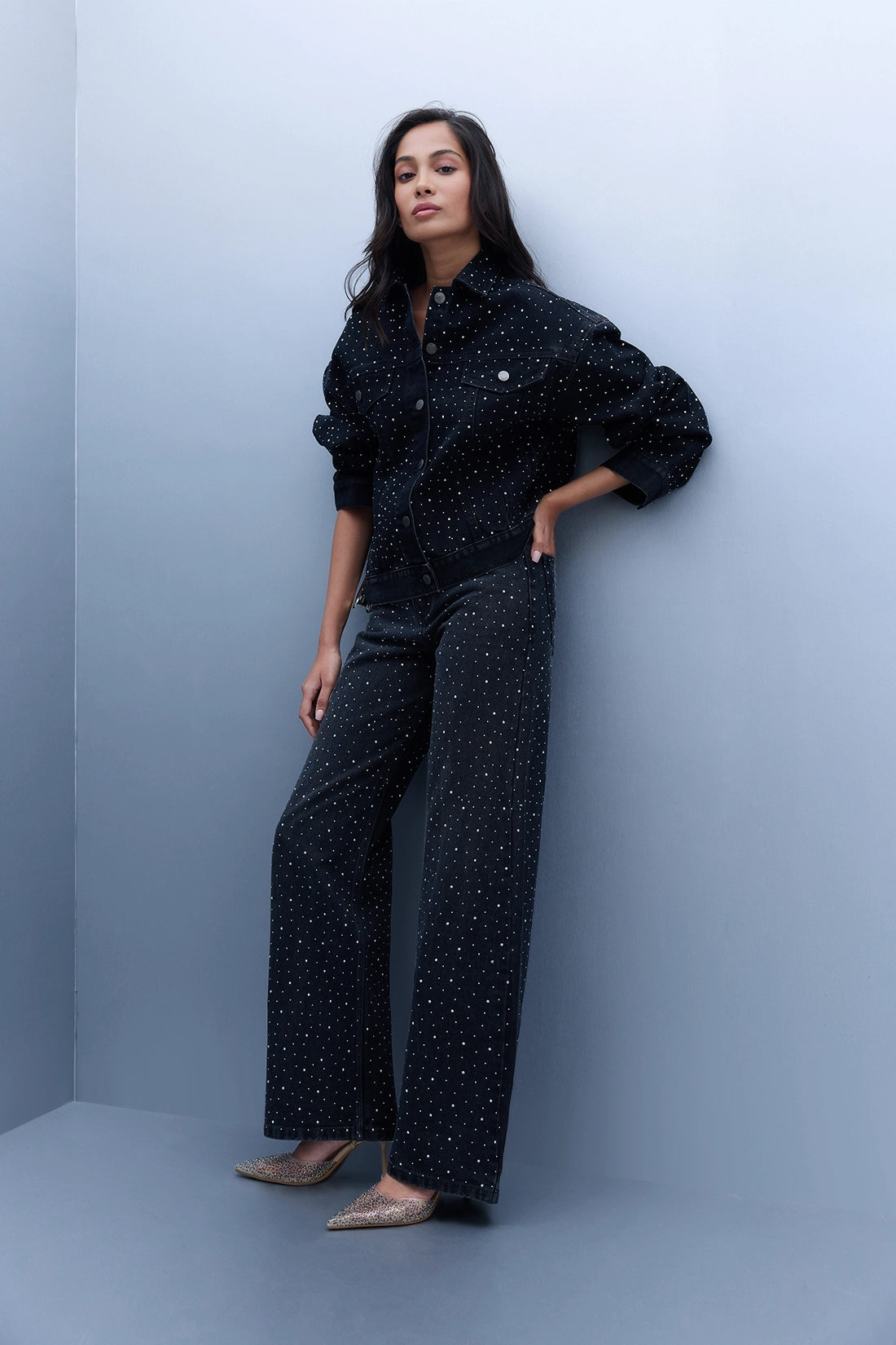 Studded Denim Jacket - Black