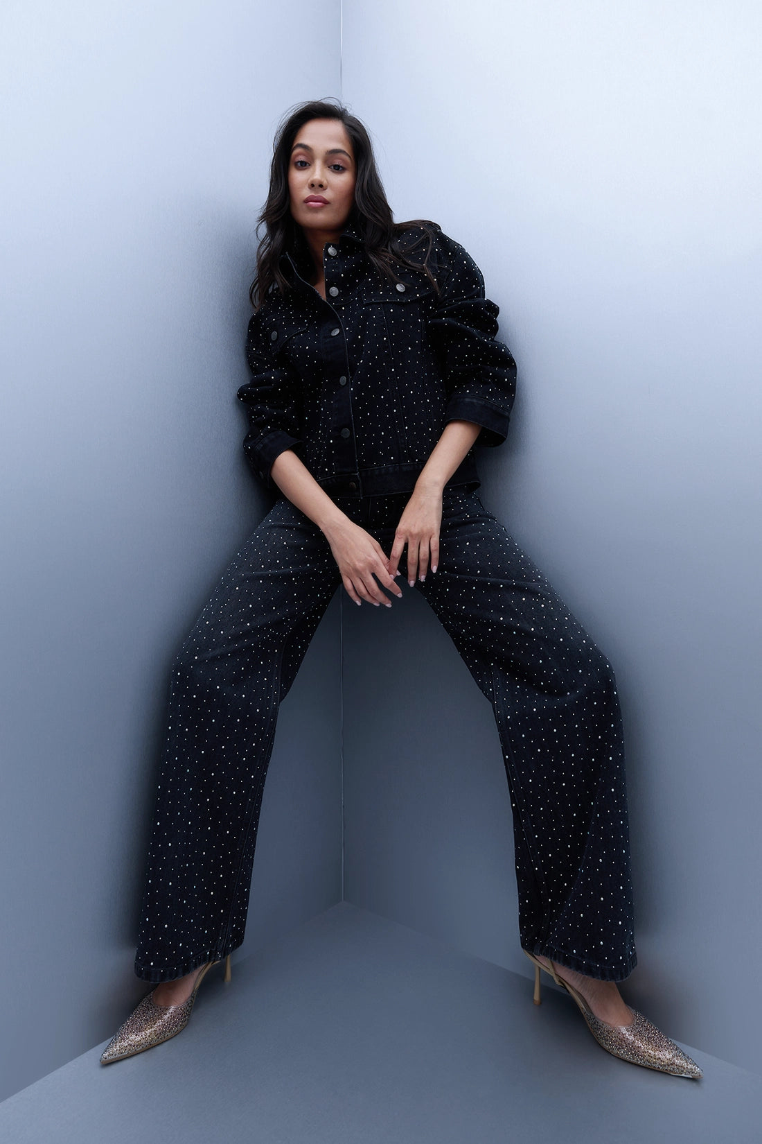 Studded Denim Jacket - Black