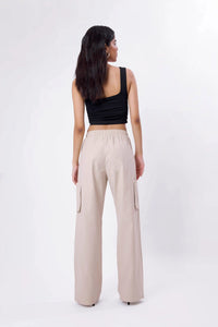 Beige Flowy Cargo Trouser