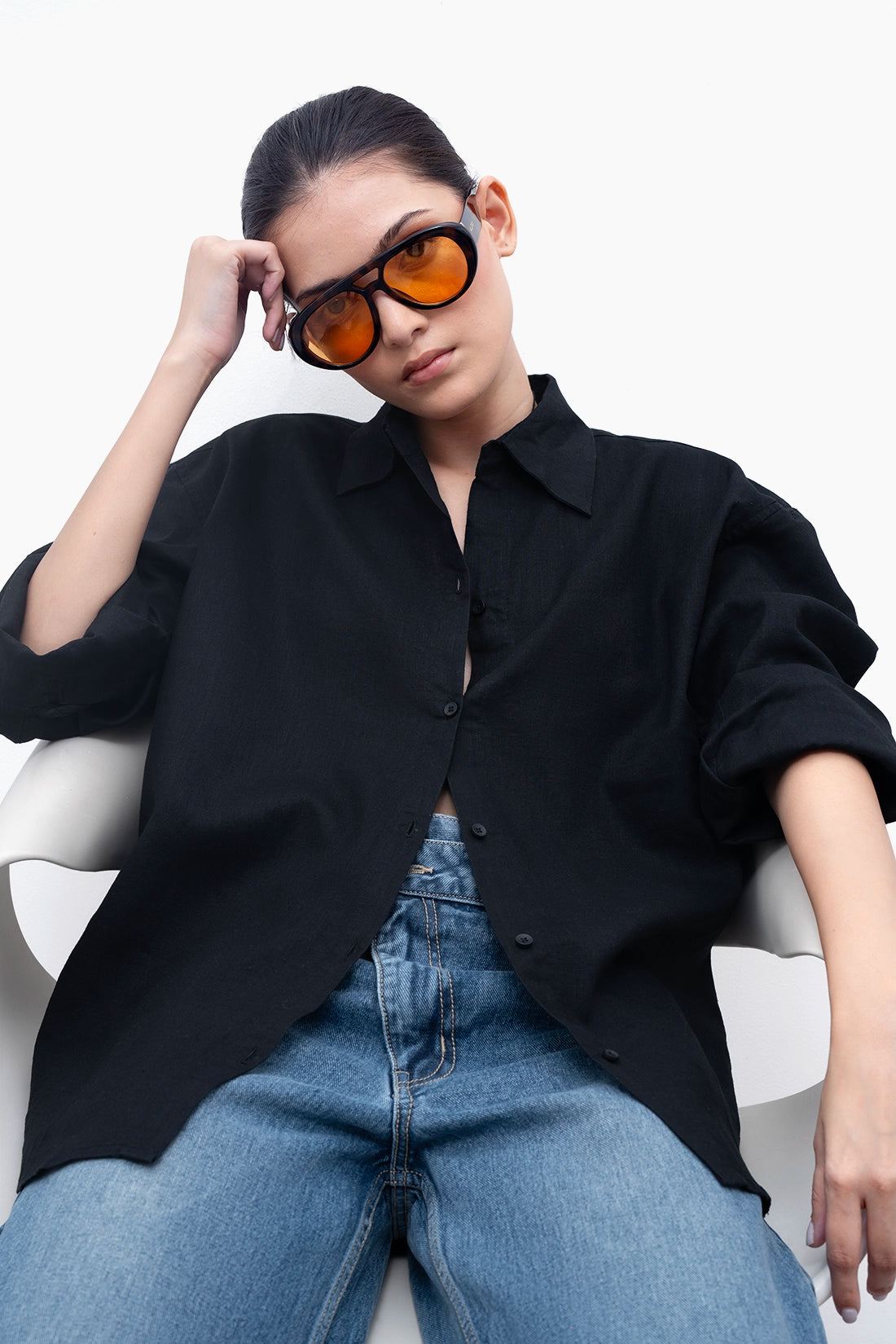 100% Linen Oversized Shirt - Black