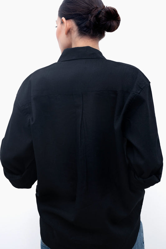 100% Linen Oversized Shirt - Black