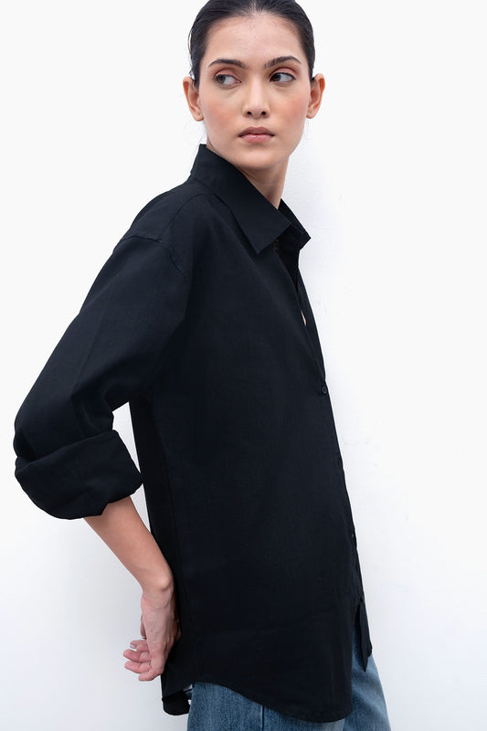 100% Linen Oversized Shirt - Black