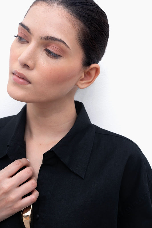 100% Linen Oversized Shirt - Black