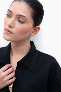 100% Linen Oversized Shirt - Black
