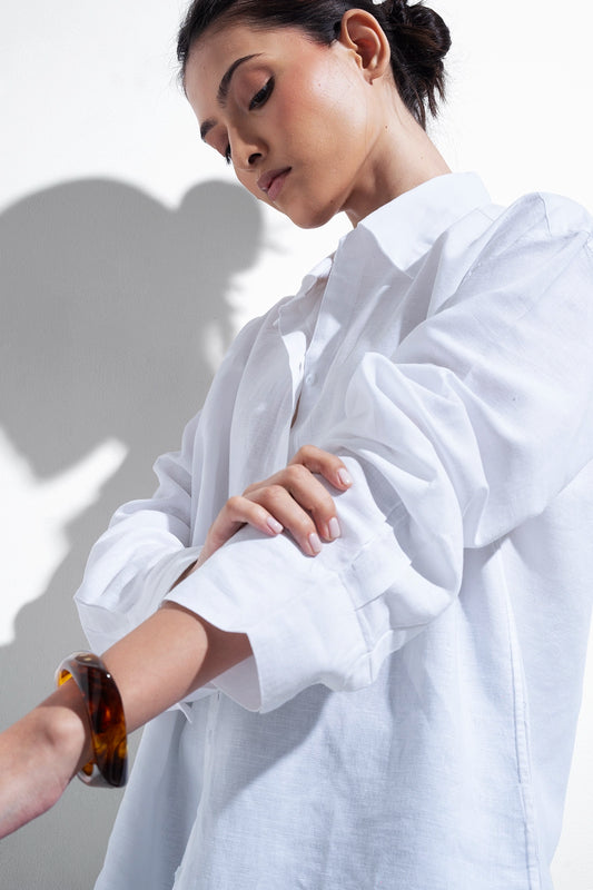 100% Linen Oversized Shirt - White