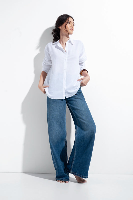 100% Linen Oversized Shirt - White