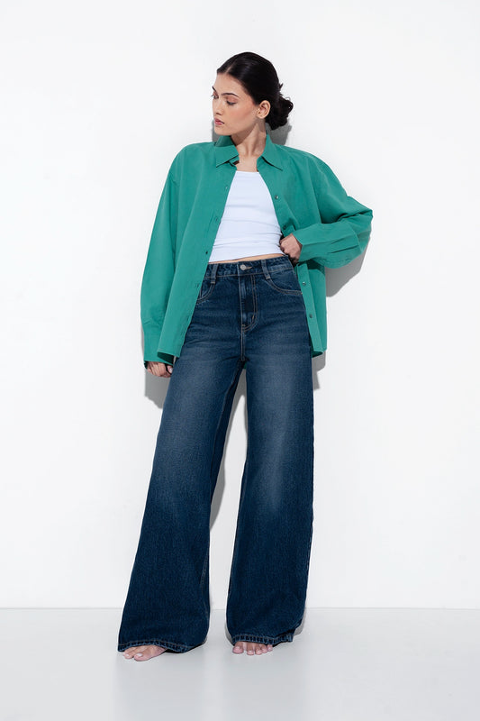 100% Linen Oversized Shirt - Green