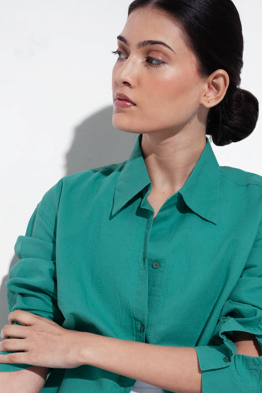 100% Linen Oversized Shirt - Green