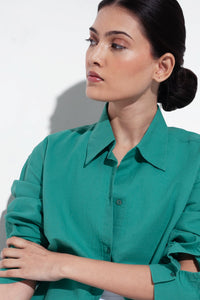 100% Linen Oversized Shirt - Green