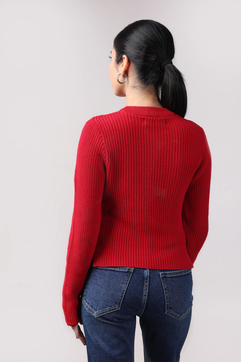 Red Knit Slit Top