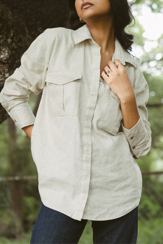 100% Linen Shirt in Beige