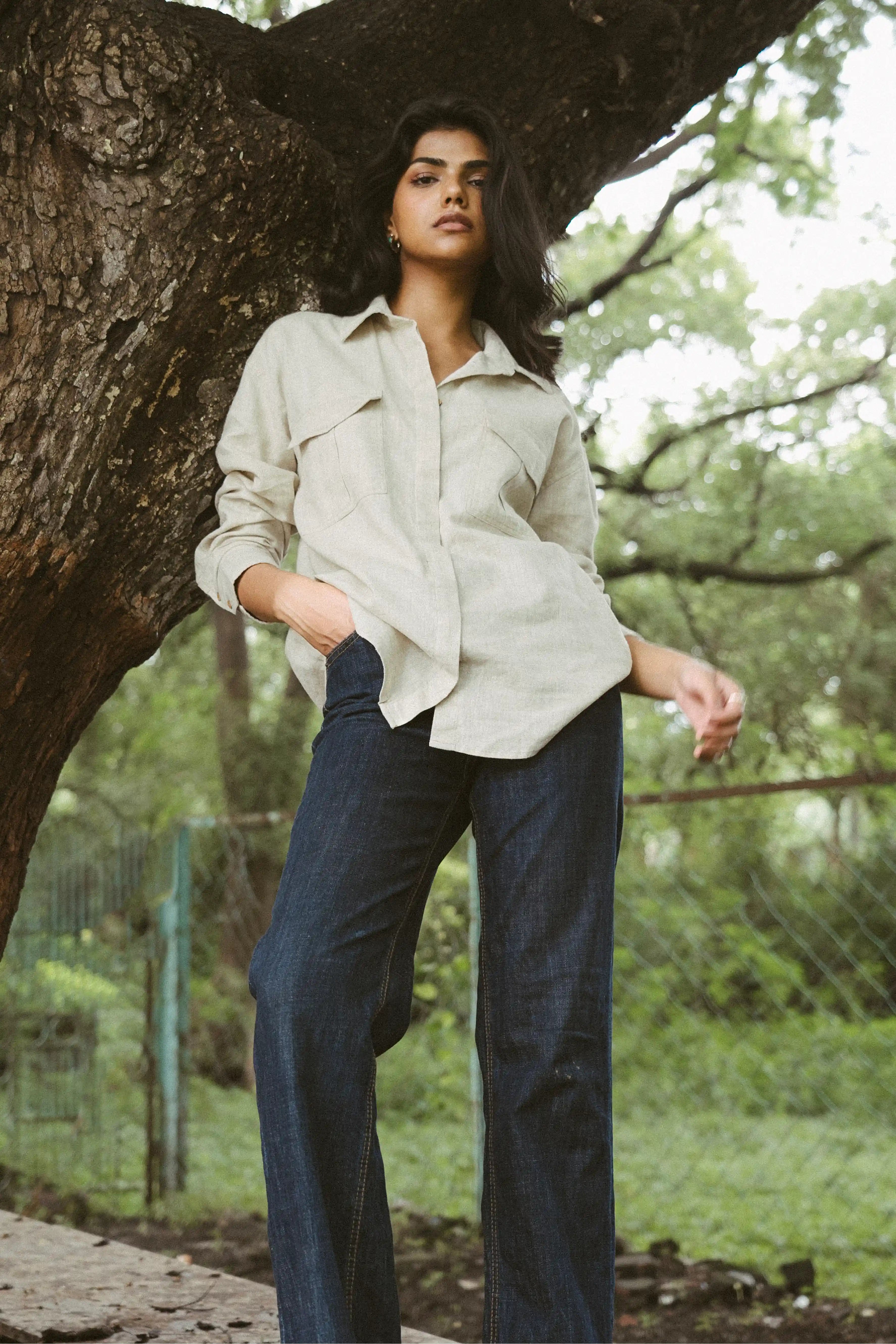 100% Linen Shirt in Beige