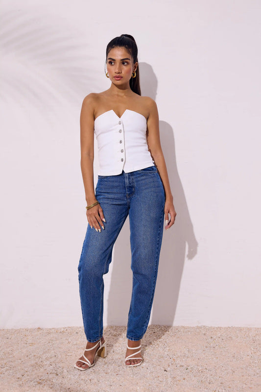 White Corset Denim Top