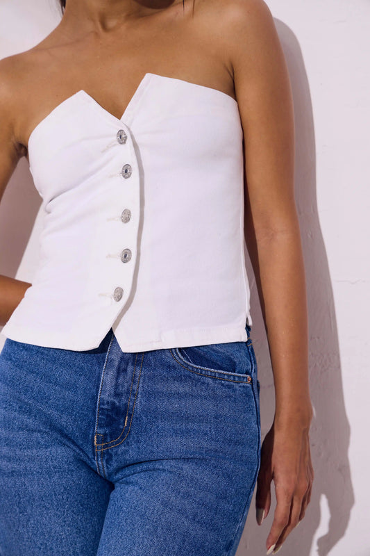 White Corset Denim Top