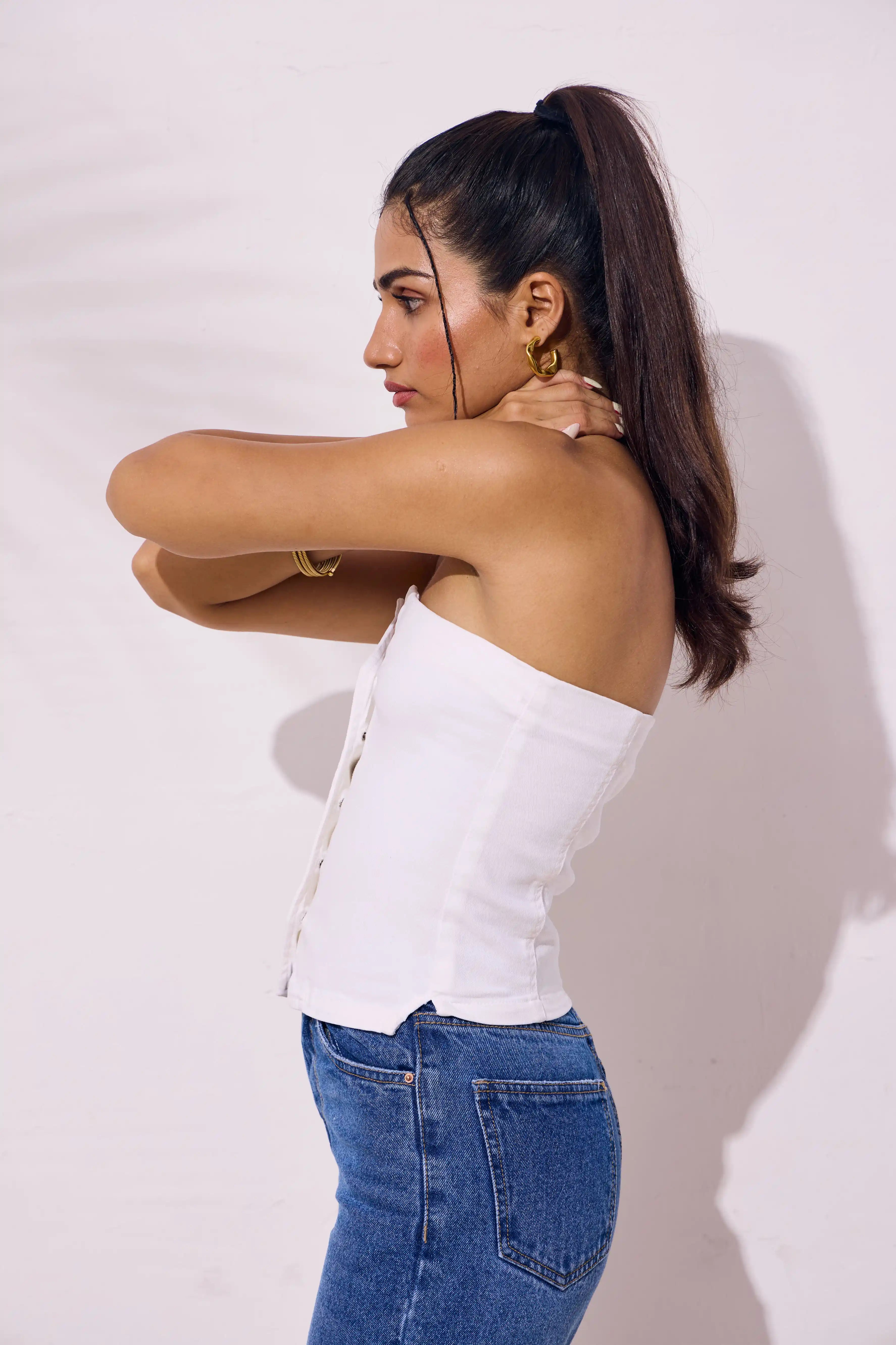 White Corset Denim Top