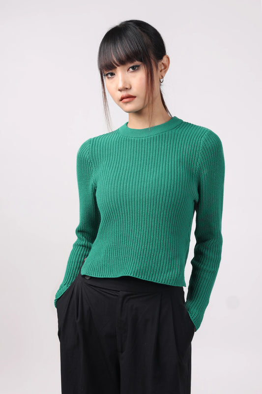 Green Knit Slit Top