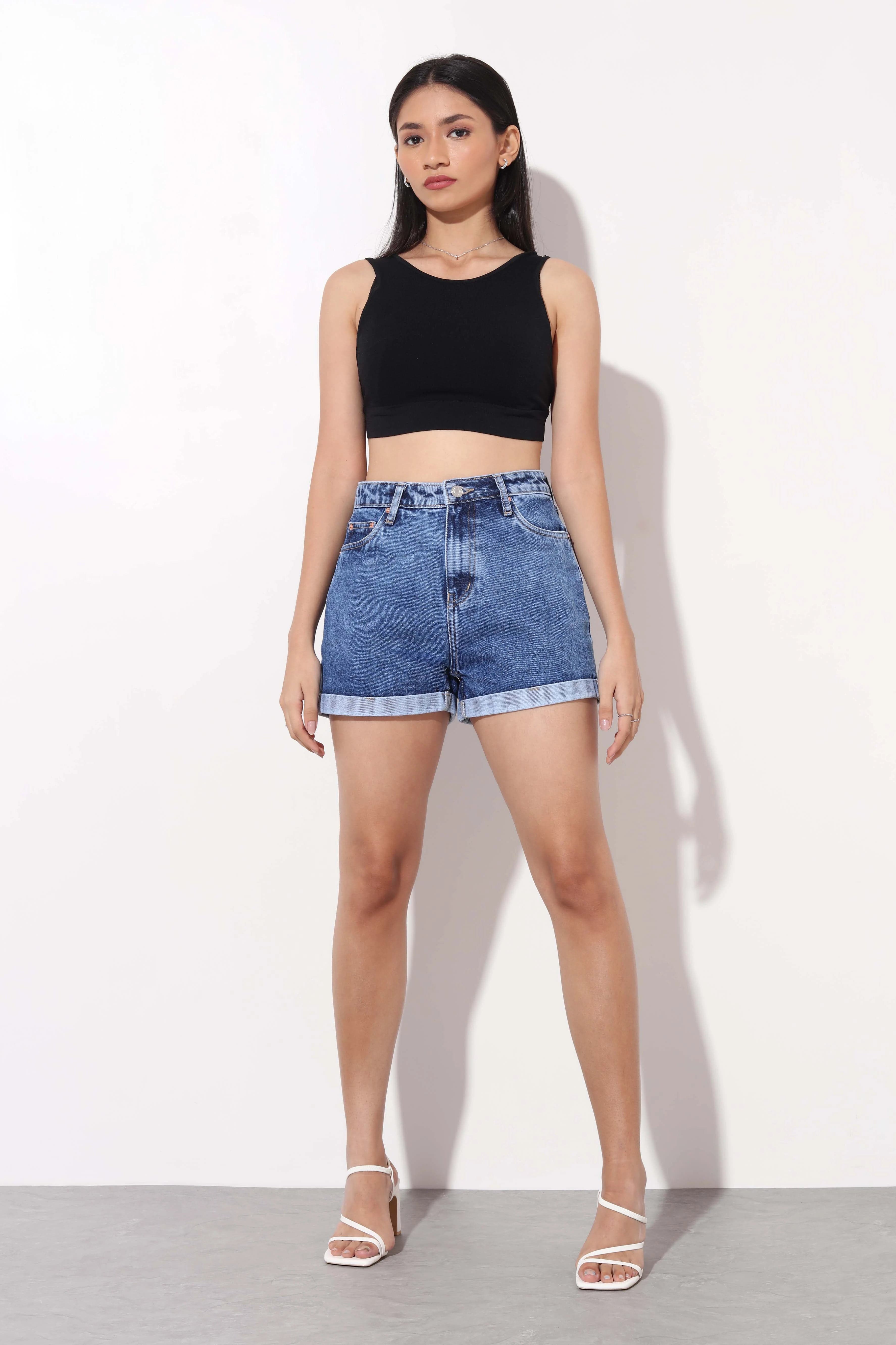 Dark Blue Mom Fit Shorts Bluer