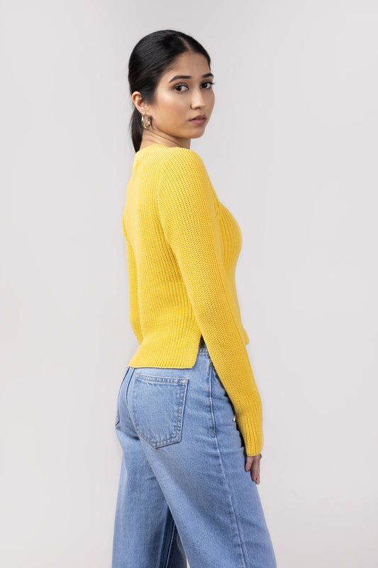 Yellow Knit Slit Top