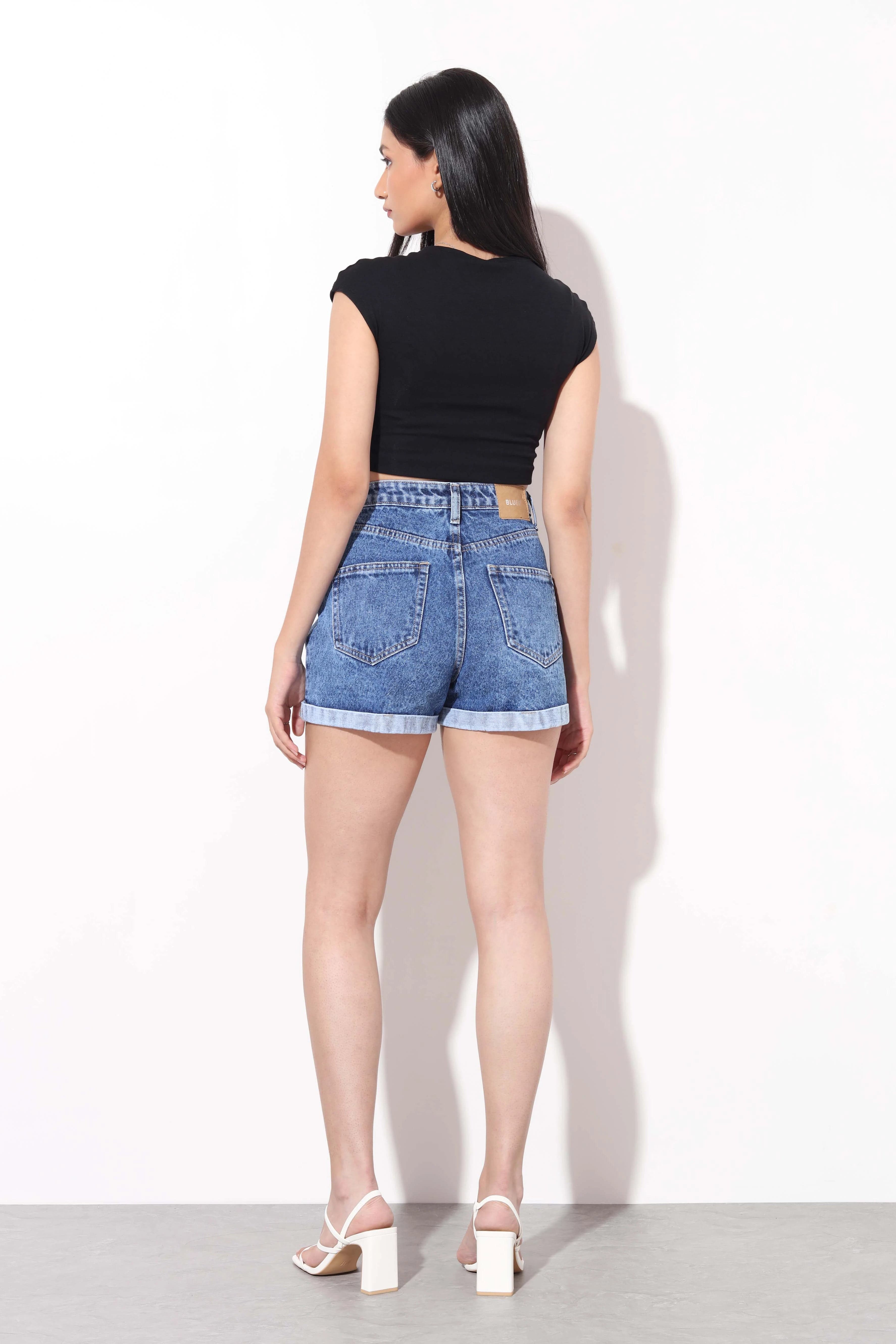 Dark Blue Mom Fit Shorts Bluer