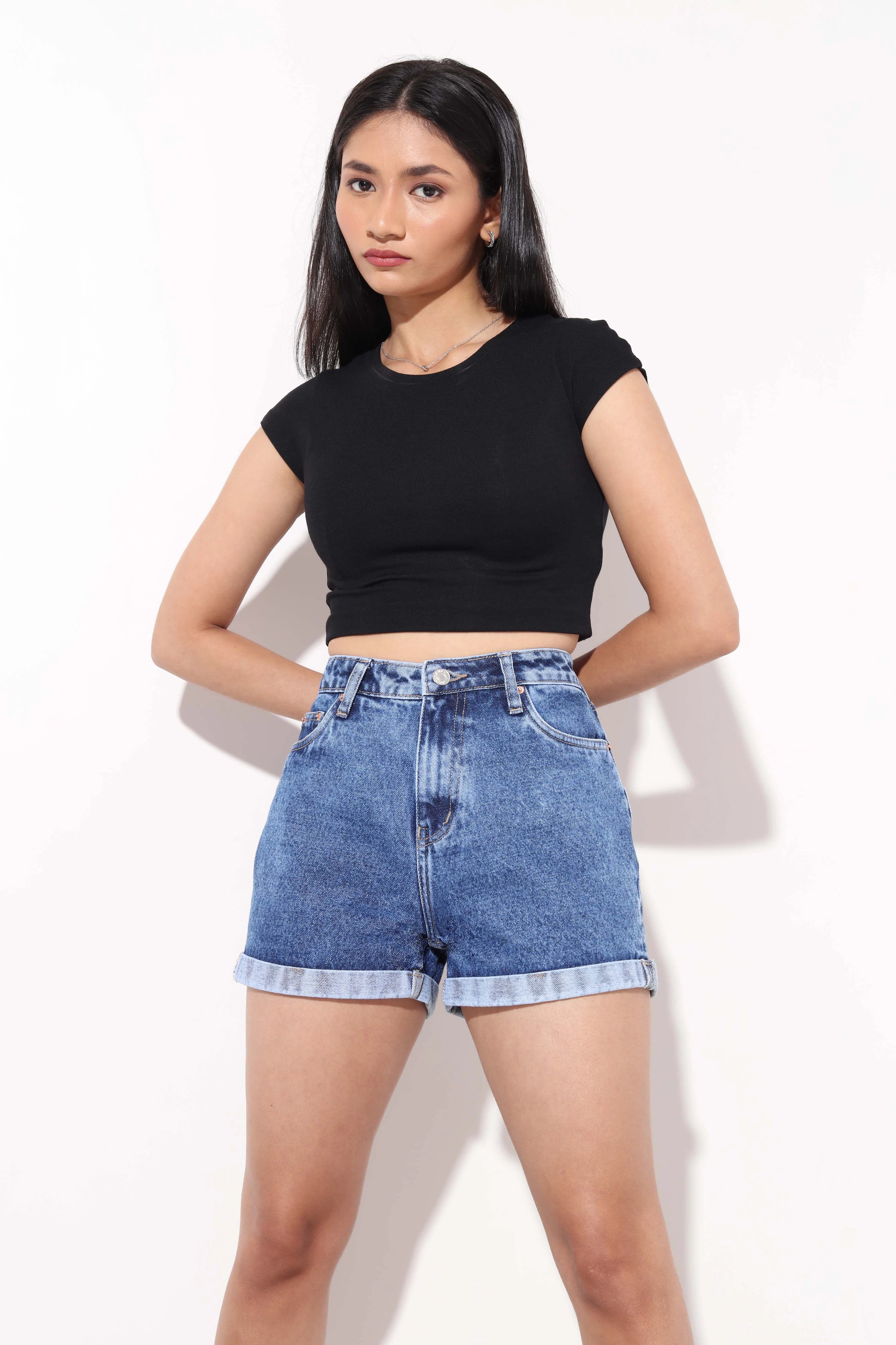 Dark Blue Mom Fit Shorts Bluer