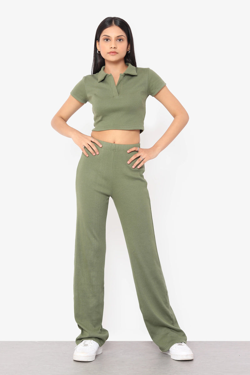 Green Rib Co-ord Set Bluer