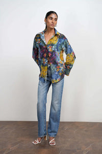 Printed Blue Linen Shirt