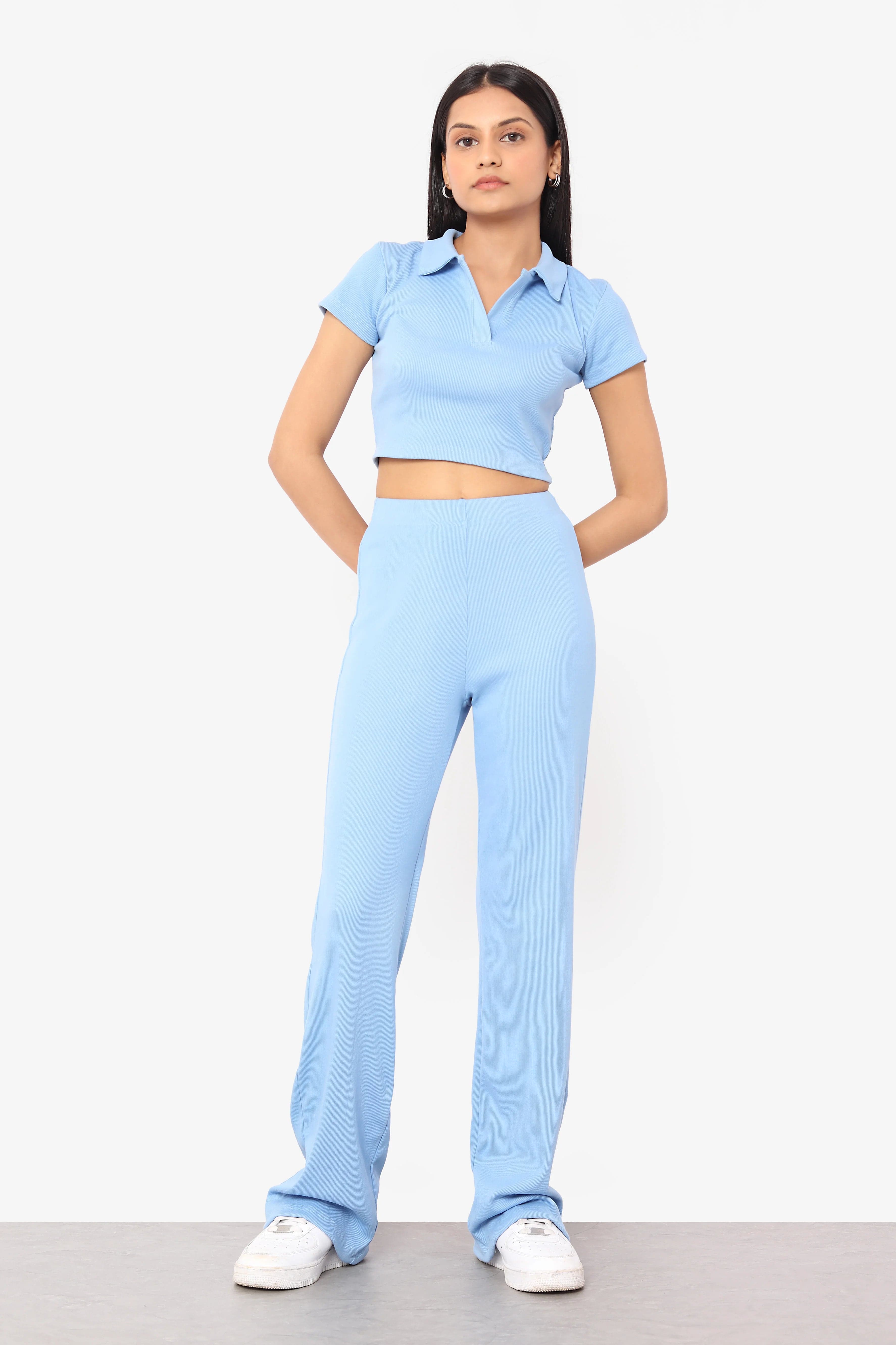 Light Blue Rib Co-ord Set Bluer