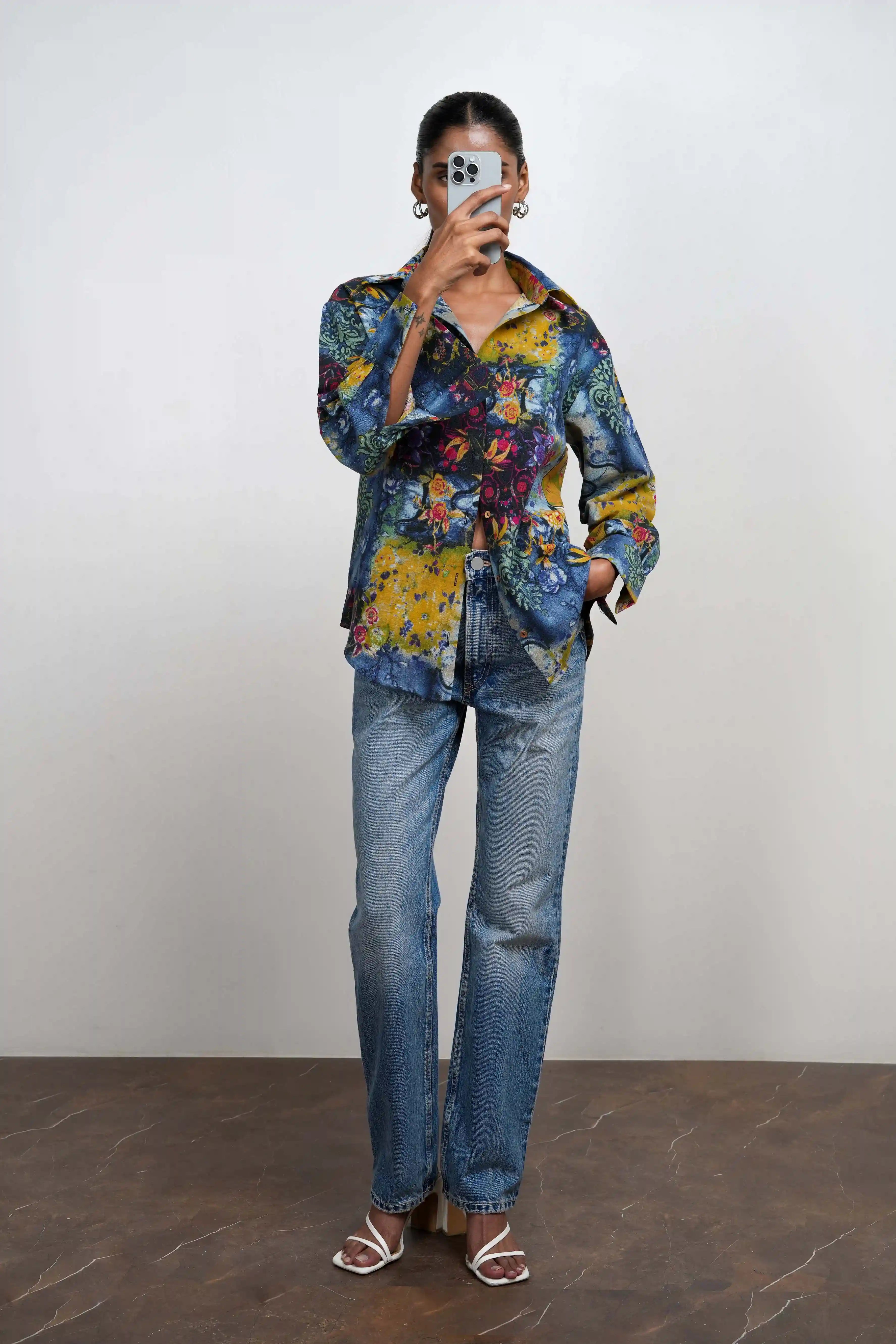 Printed Blue Linen Shirt