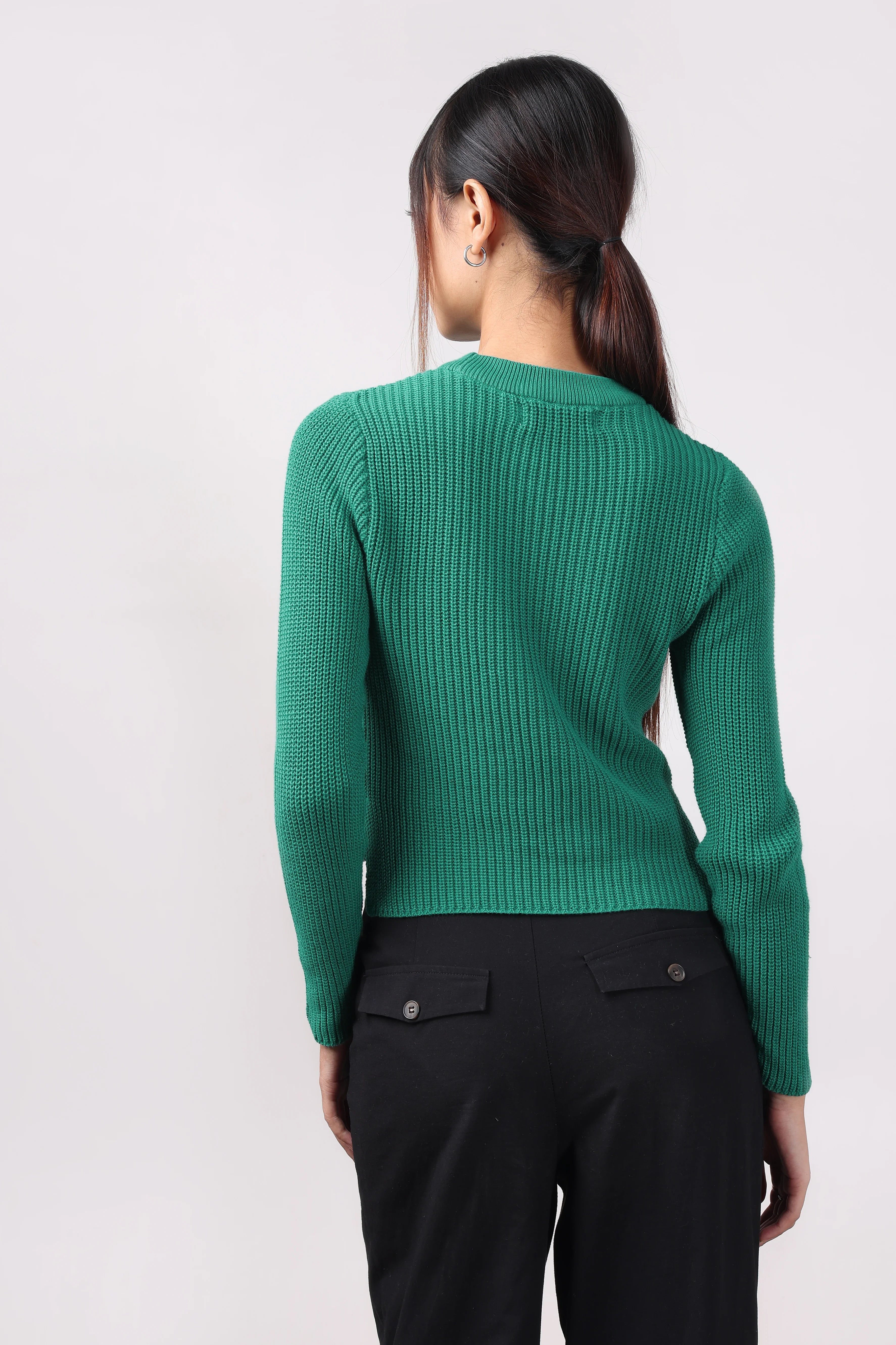 Green Knit Slit Top