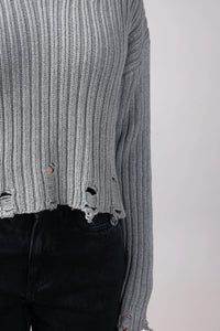 Grey Crop Ripped Sweater