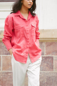 100% Linen Shirt in Red