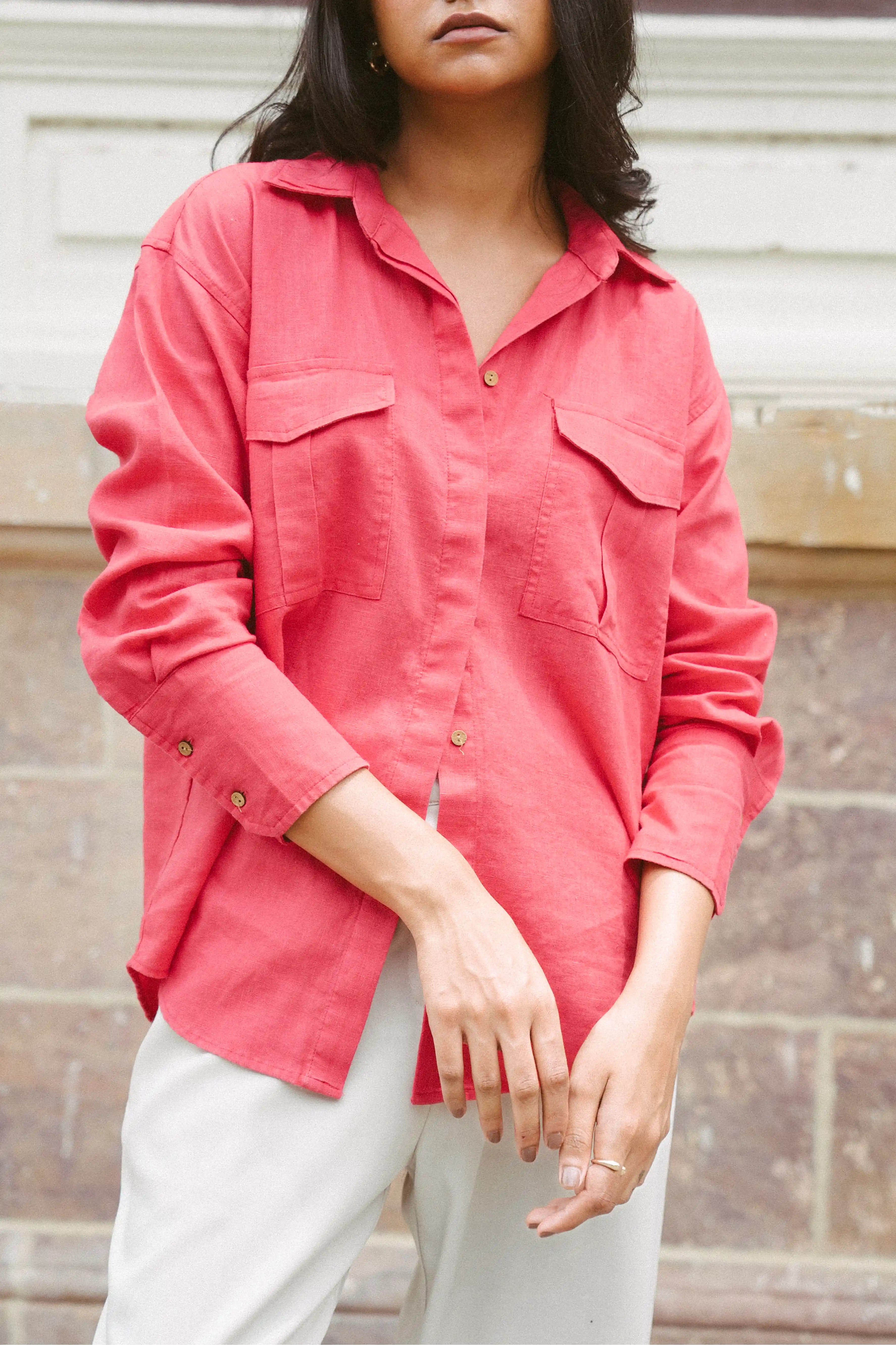 100% Linen Shirt in Red