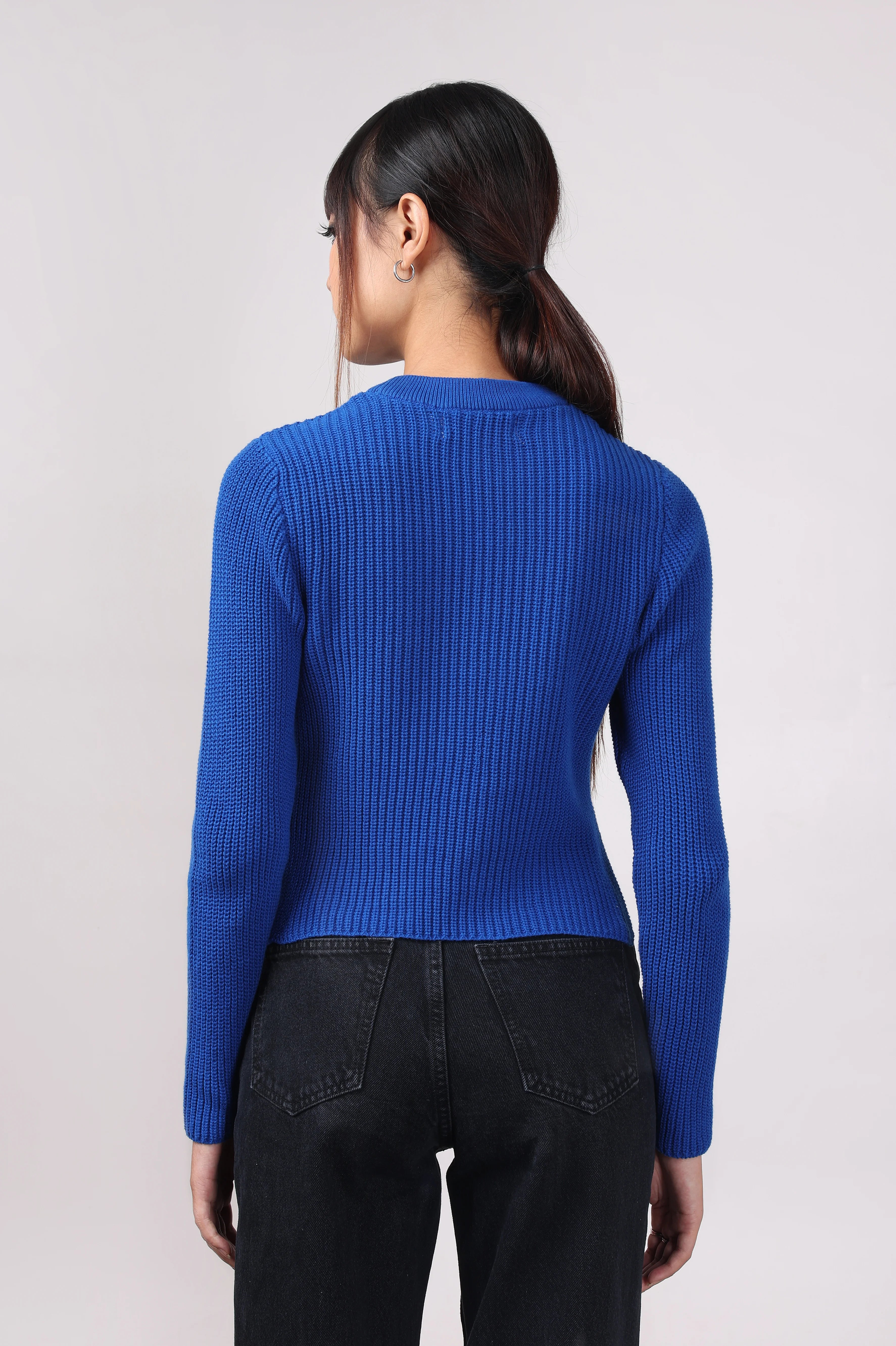 Blue Knit Slit Top