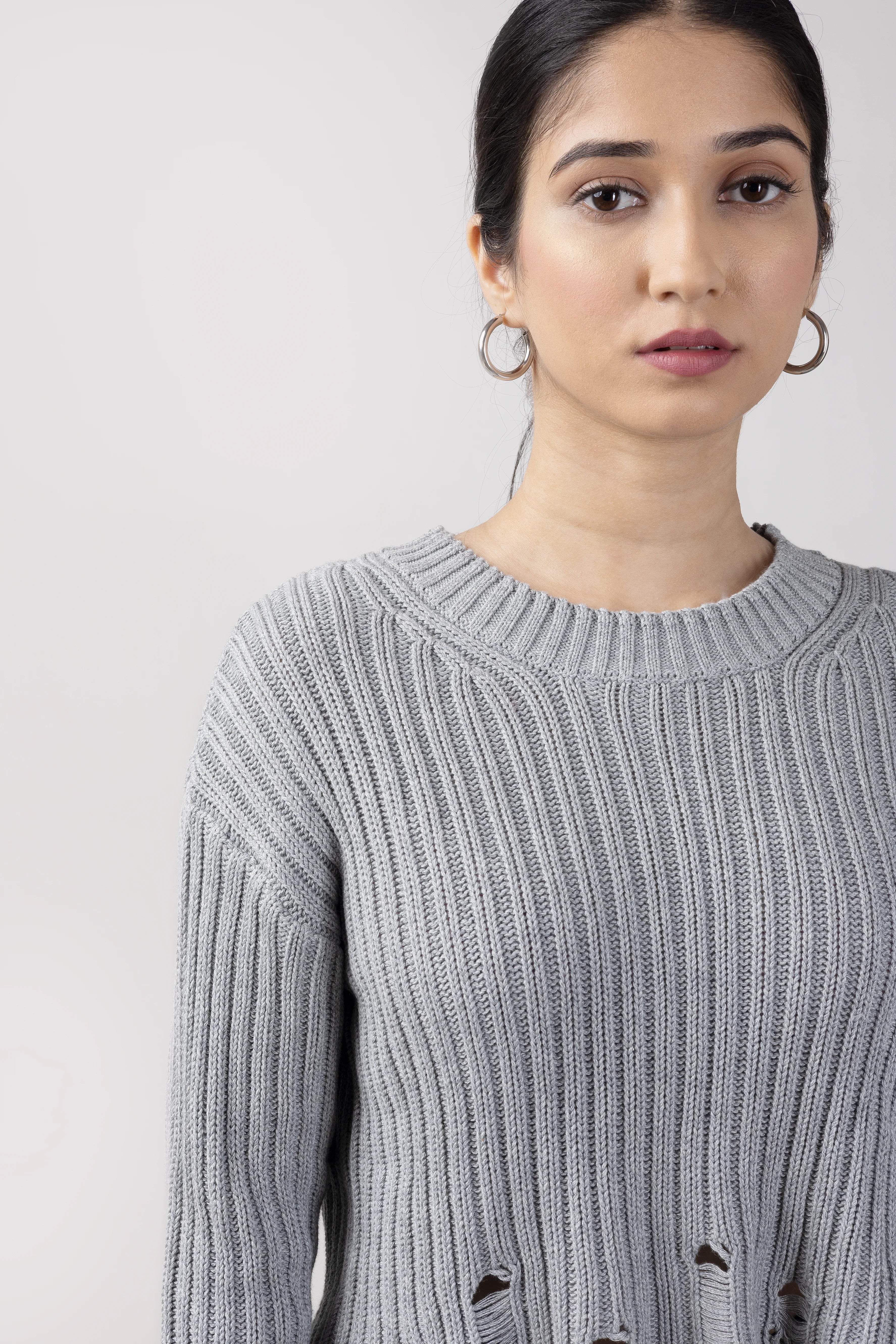 Grey clearance ripped sweater