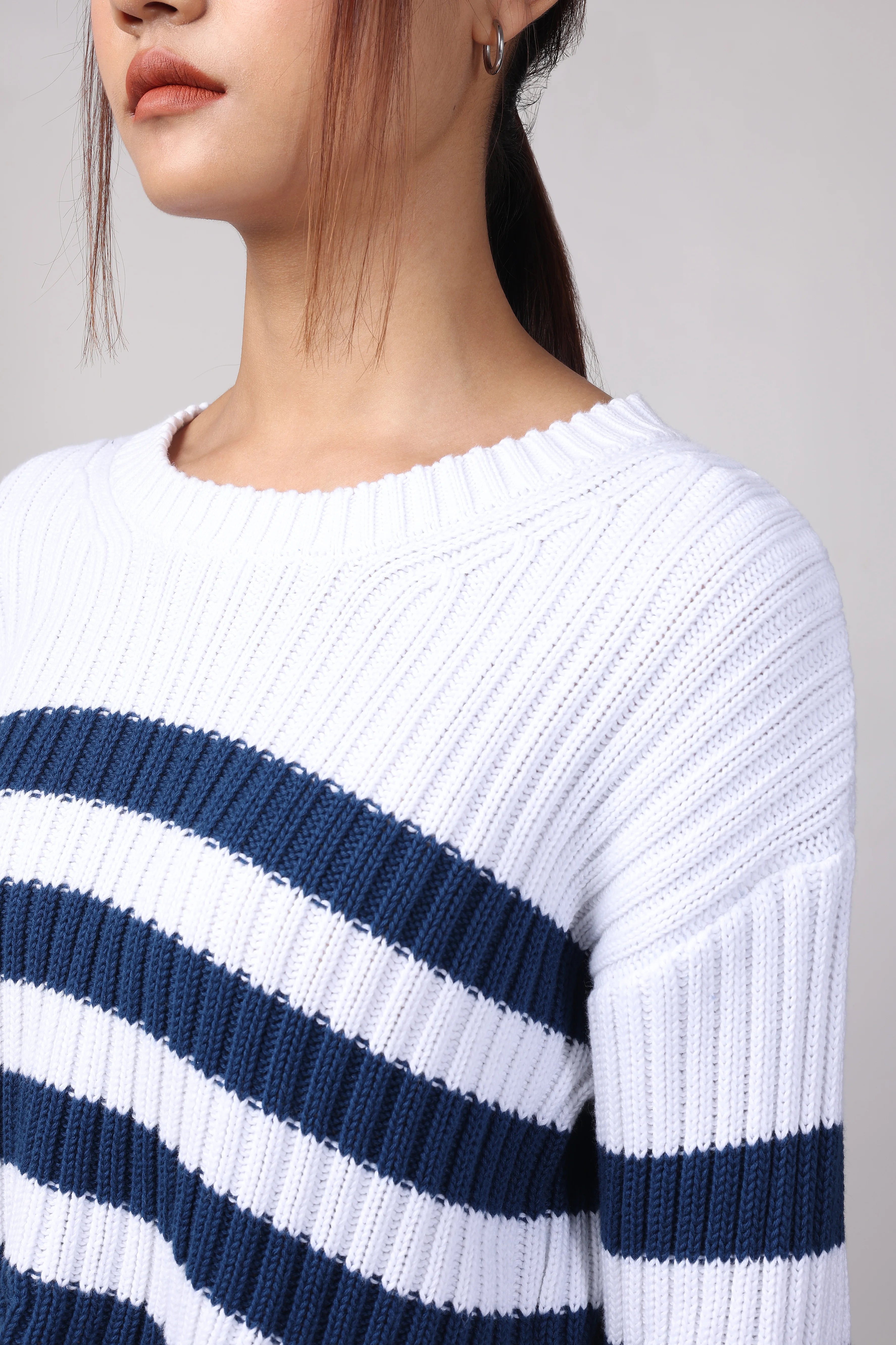 Nautical Crop Ripped Sweater